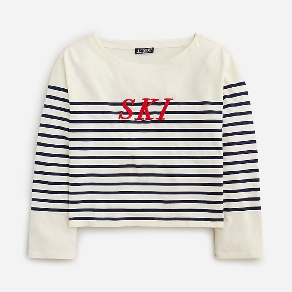 J Crew Mariner cloth embroidered long-sleeve T-shirt in stripe BW068 XS